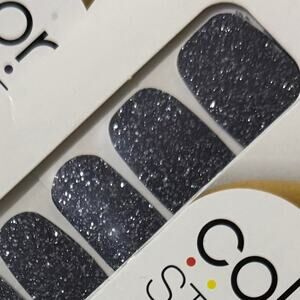 New Color Street “Moon River” Steel Gray with Blue & Silver Glitter Nail Strips